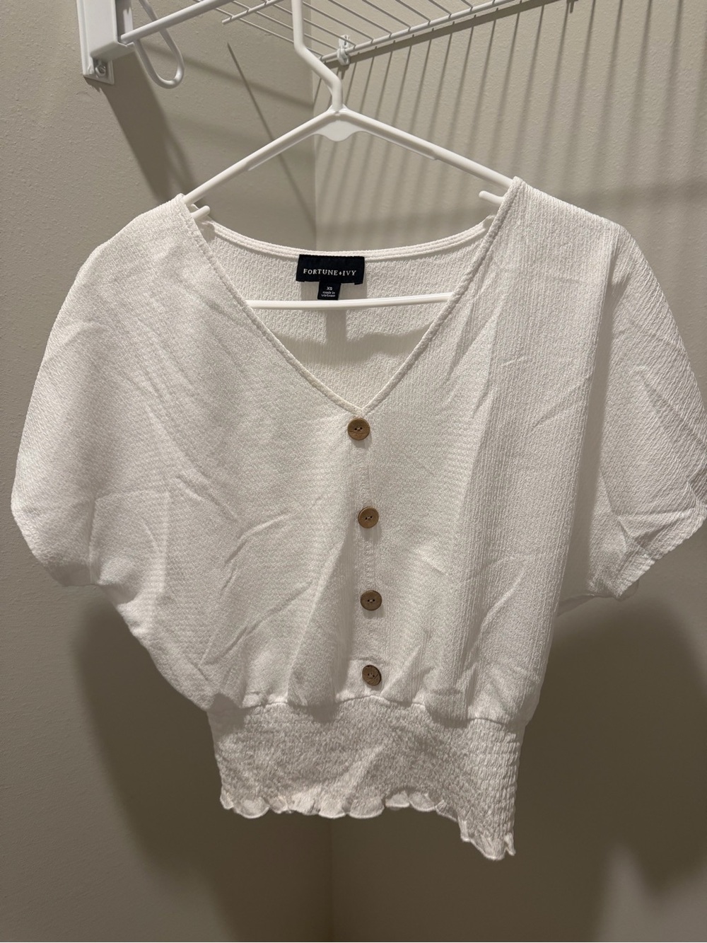 White Button-Front V-Neck Top